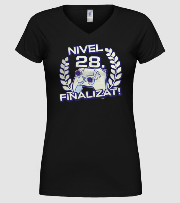Nivel 28 finalizat! model negru pe tricou