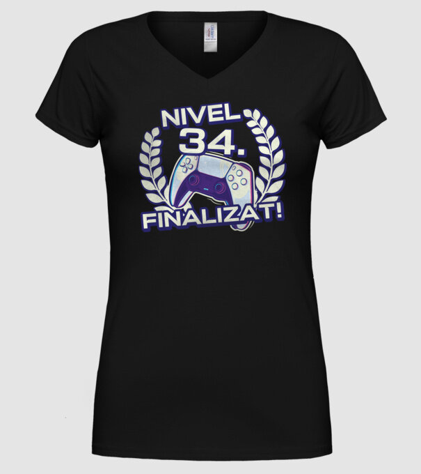 Nivel 34 finalizat! model negru pe tricou