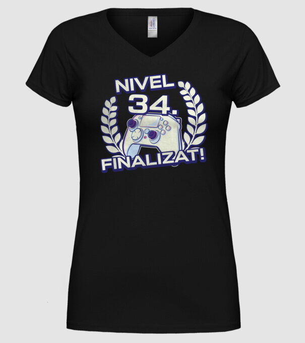 Nivel 34 finalizat! model negru pe tricou