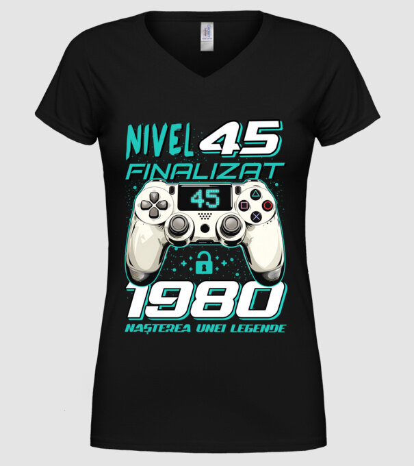 Nivel finalizat 45 1980 model negru pe tricou