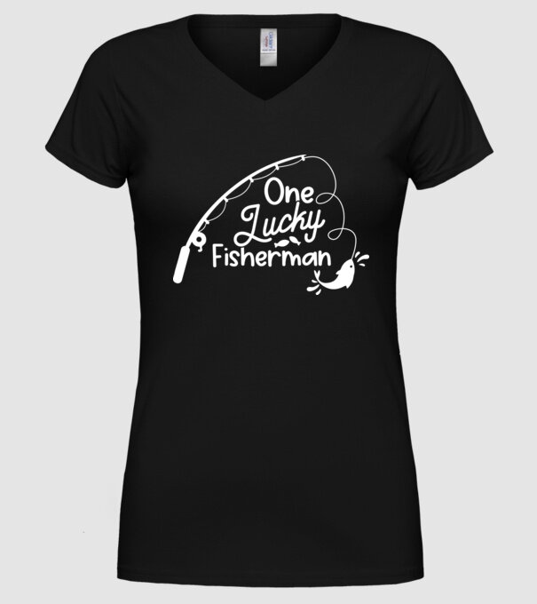 One lucky Fisherman model negru pe tricou