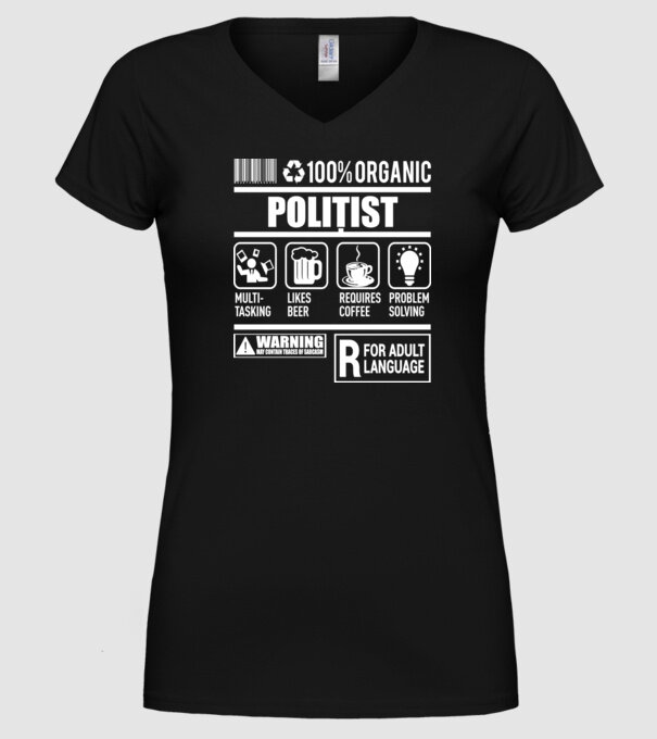 organic POLIȚIST model negru pe tricou