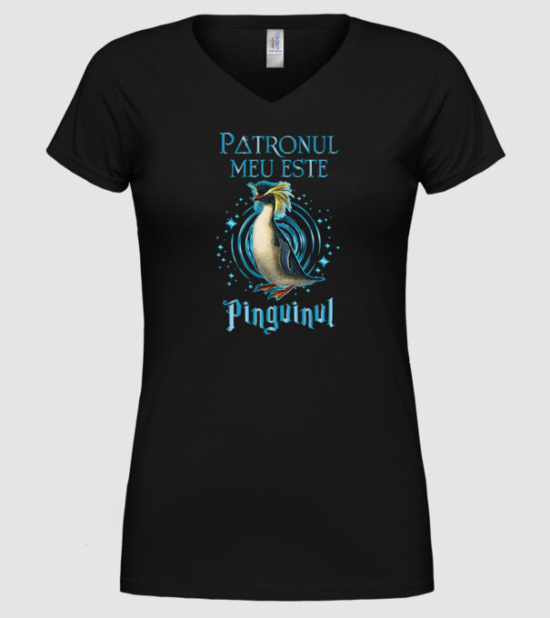 Patronul meu este PINGUINUL model negru pe tricou