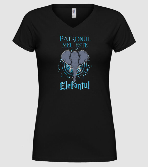 Patronul meu este ELEFANTUL model negru pe tricou