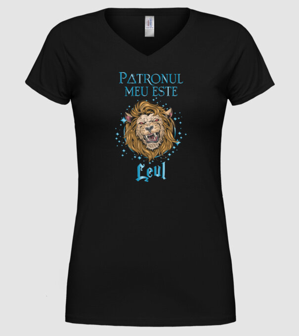 Patronul meu este LEUL model negru pe tricou