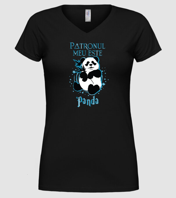 Patronul meu este PANDA model negru pe tricou