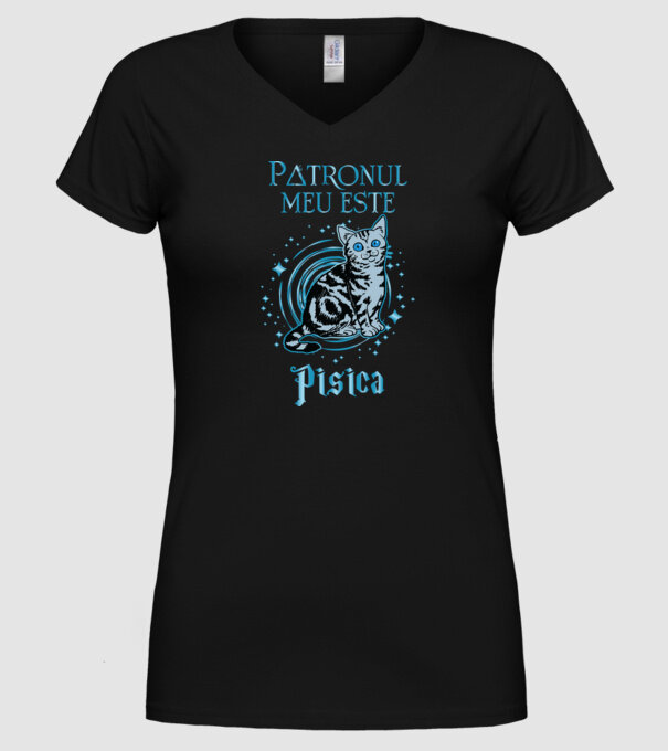 Patronul meu este PISICA model negru pe tricou