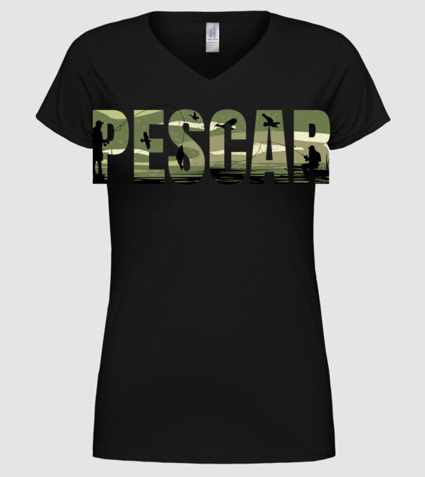 PESCAR model negru pe tricou
