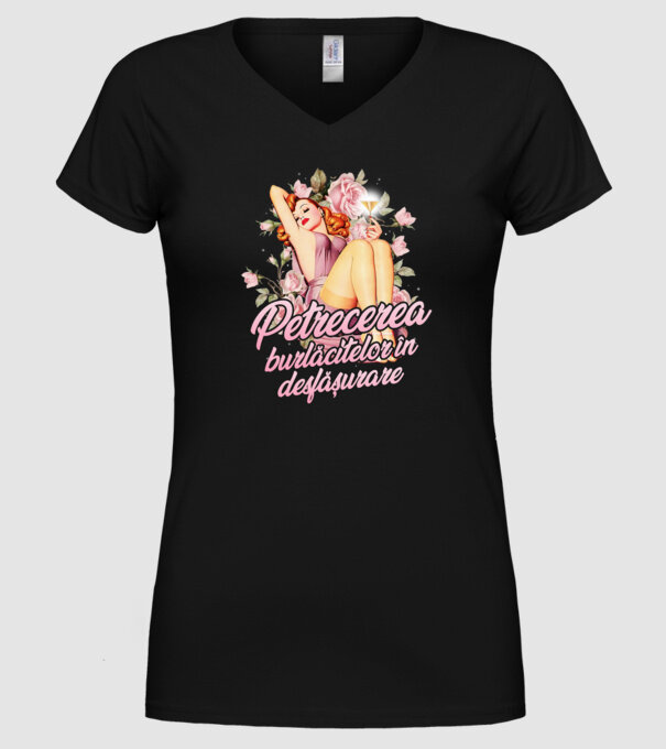 Petrecerea burlăcitelor în desfășurare model negru pe tricou
