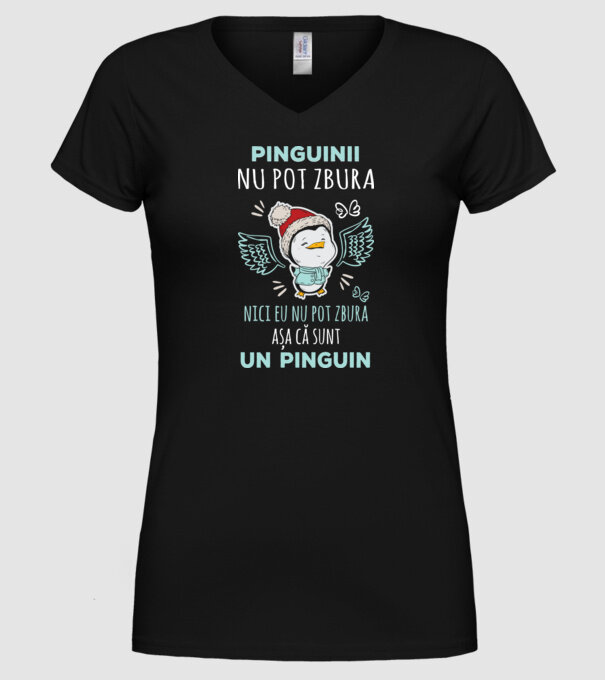 pinguinii nu pot zbura, nici eu nu pot zbura, așa că sunt un pinguin model negru pe tricou