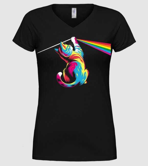 Pisica prismă model negru pe tricou