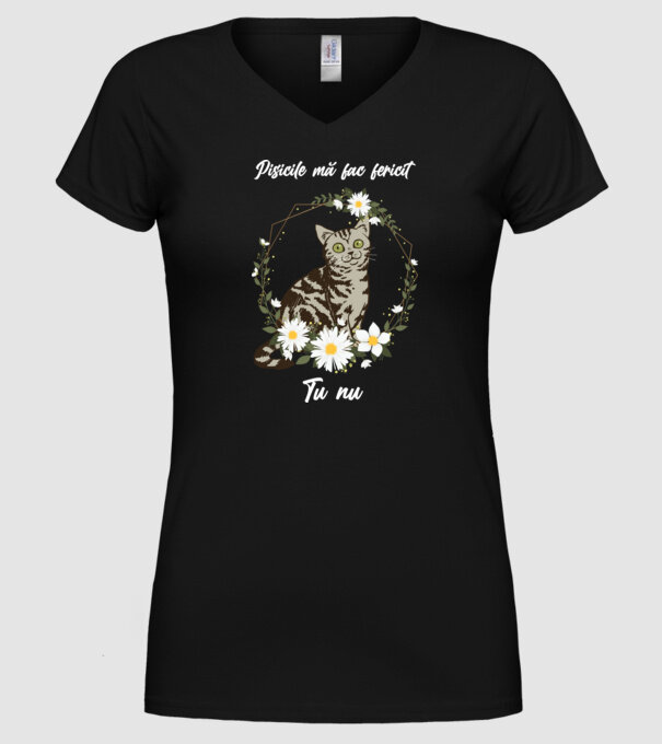 Pisicile mă fac fericit(ă), tu nu model negru pe tricou