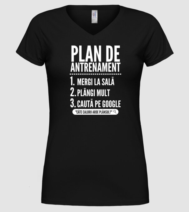 plan de antrenament mergi la sală, plângi mult, caută pe Google x model negru pe tricou