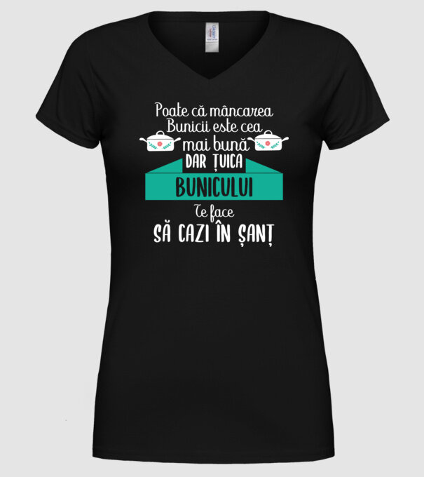 poate că mâncarea bunicii este cea mai bună, dar țuica bunicului te face să cazi în șanț model negru pe tricou