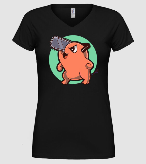 Pochita - ChainSawMan model negru pe tricou