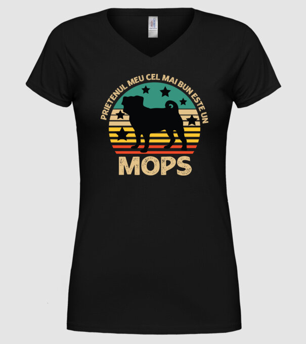 Prietenul meu cel mai bun este un mops model negru pe tricou