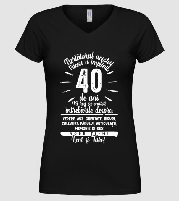 Purtătorul acestui tricou a împlinit: 40 de ani model negru pe tricou