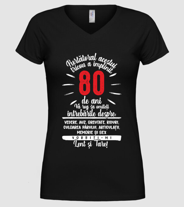 Purtătorul acestui tricou a împlinit: 80 de ani model negru pe tricou