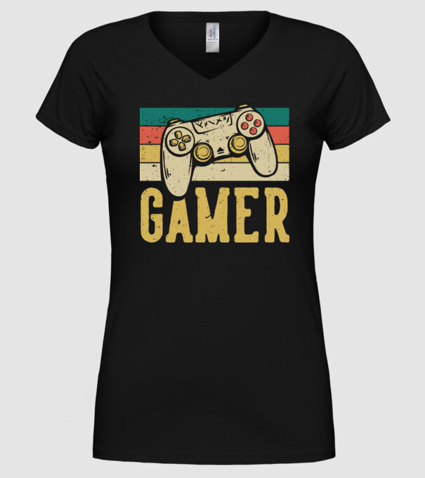 Retro gamer model negru pe tricou