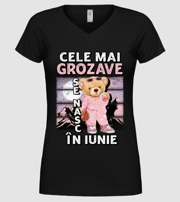 RETRO teddy fetişcană IUNIE model negru pe tricou