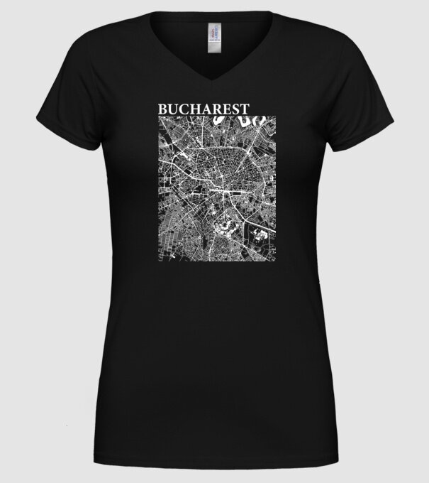 România Bucharest map model negru pe tricou