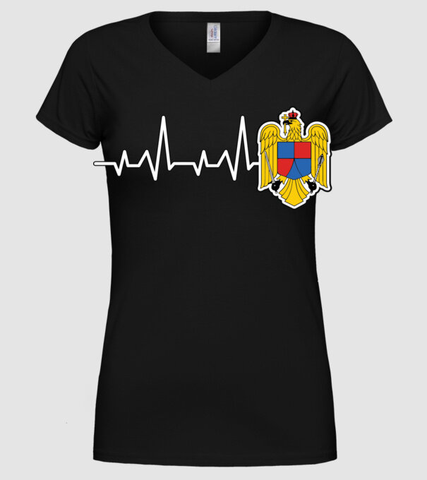 ROMANIA heartbeat model negru pe tricou