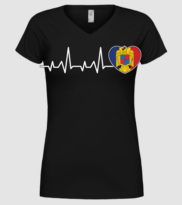 ROMANIA heartbeat model negru pe tricou