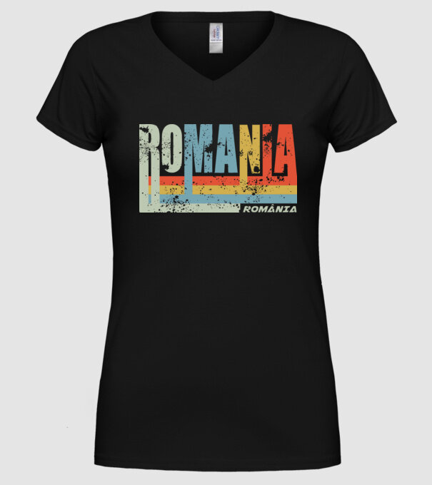 România retro model negru pe tricou