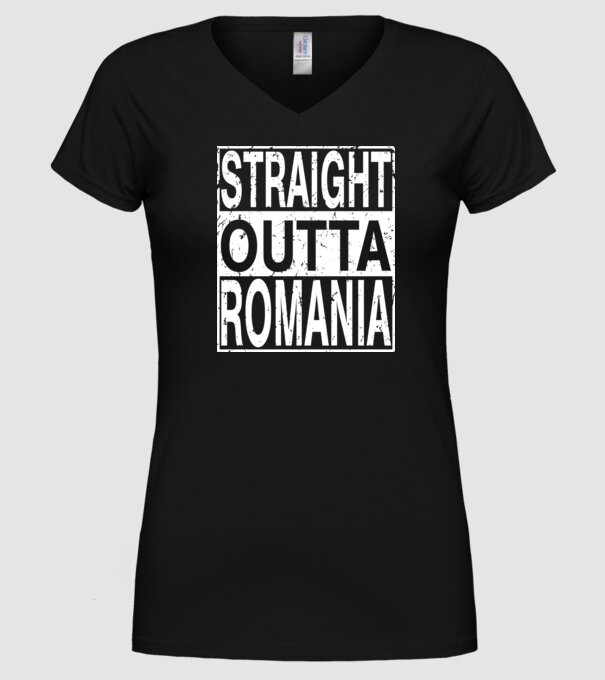 România straight outta model negru pe tricou