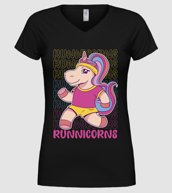 Runnicorns model negru pe tricou