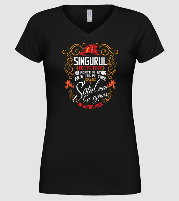 Pompier în inima mea model negru pe tricou