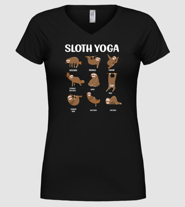 Sloth yoga model negru pe tricou
