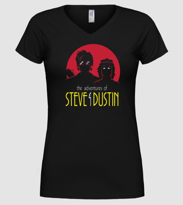 steve and dustin model negru pe tricou