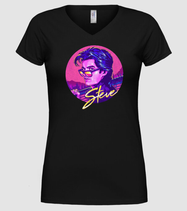 steve neon stranger things model negru pe tricou