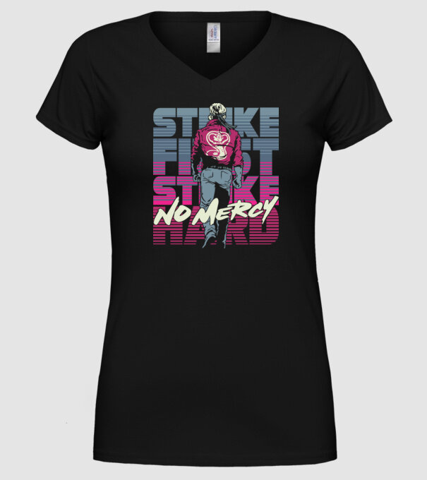 Strike first strike hard neon model negru pe tricou