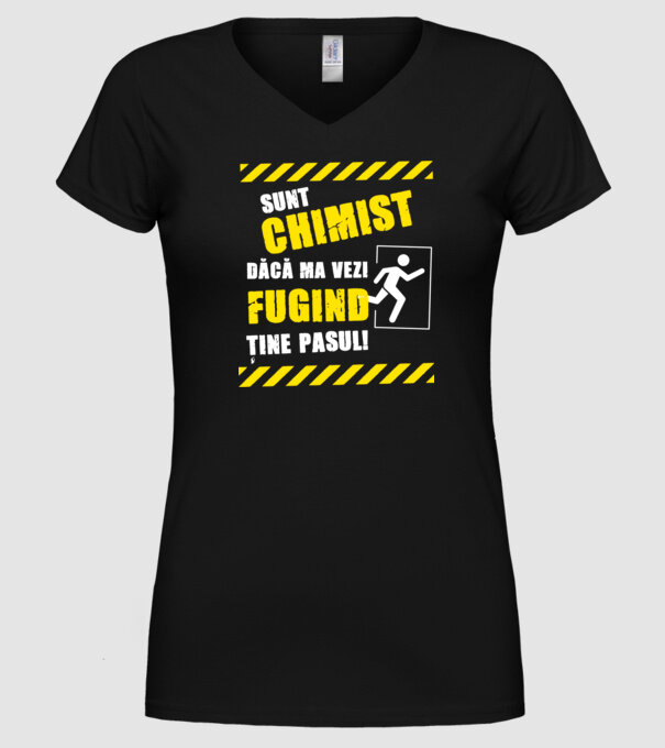 Sunt chimist, dacă mă vezi fugind, ține pasul! model negru pe tricou