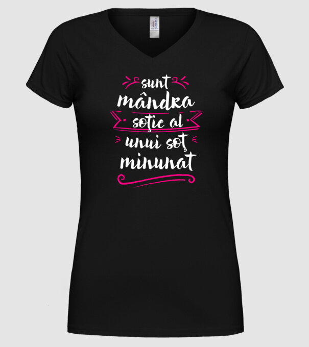 Sunt mândra soție a unui soț minunat model negru pe tricou
