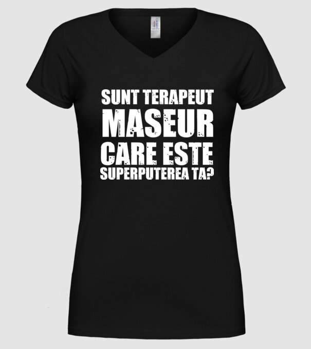 sunt terapeut de masaj, care este superputerea ta? model negru pe tricou