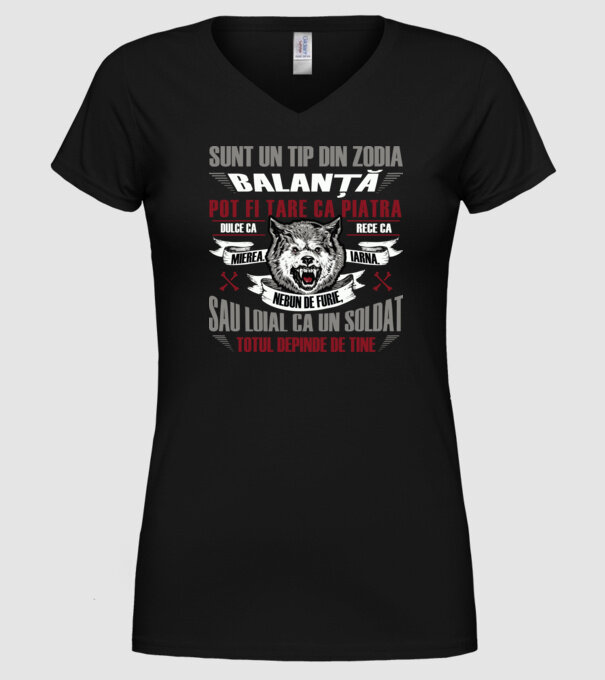 Sunt un tip din zodia Balanță model negru pe tricou