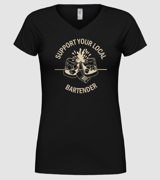 Support your local bartender model negru pe tricou
