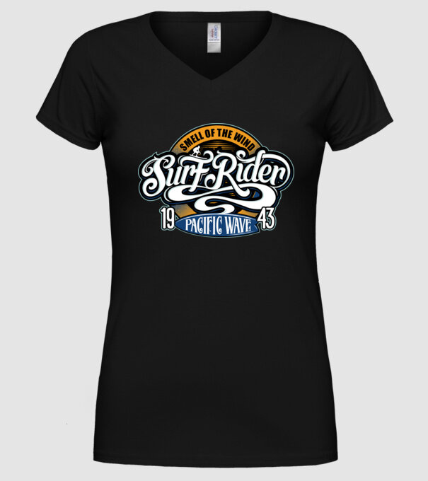 Surf Rider model negru pe tricou