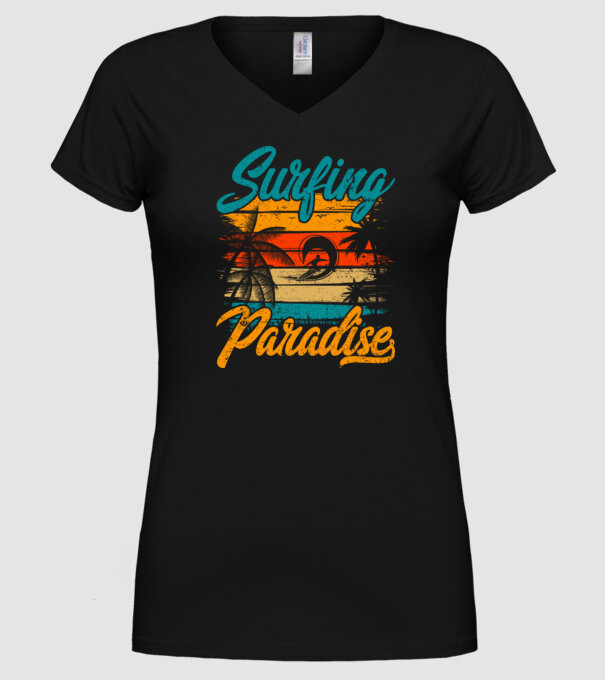 Surfing Paradise model negru pe tricou