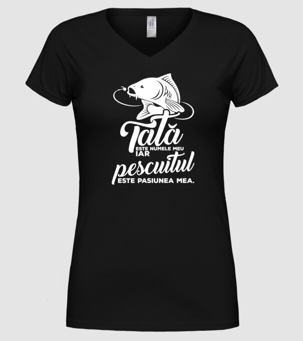 Tată este numele meu, iar pescuitul este pasiunea mea model negru pe tricou