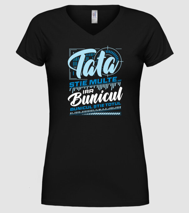 Tata știe multe iar bunicul știe totul model negru pe tricou
