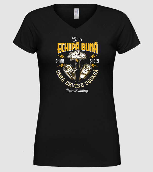 Cu o echipă bună, chiar și o zi grea devine ușoară - team building model negru pe tricou