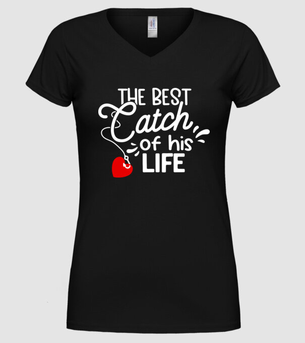 The best catch fehér model negru pe tricou