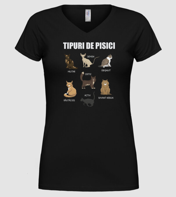 Tipuri de pisici model negru pe tricou