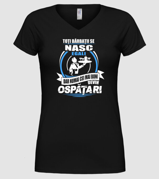 Toți bărbații se nasc egali ospătari model negru pe tricou