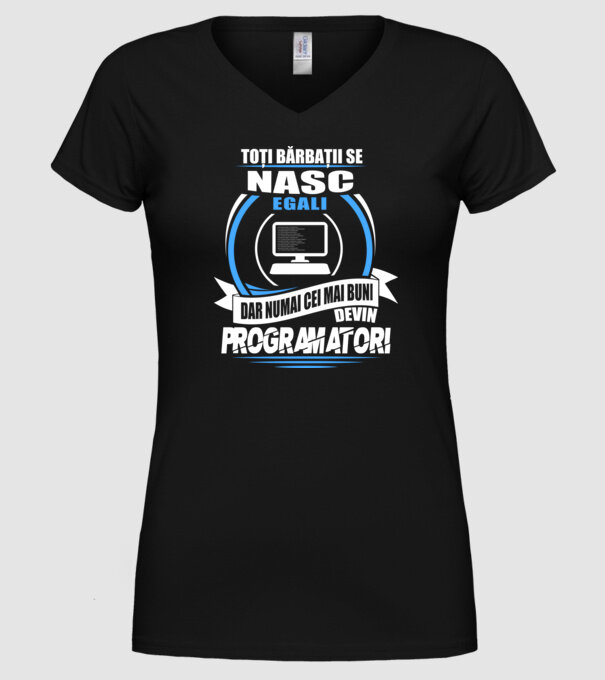 Toți bărbații se nasc egali programatori model negru pe tricou