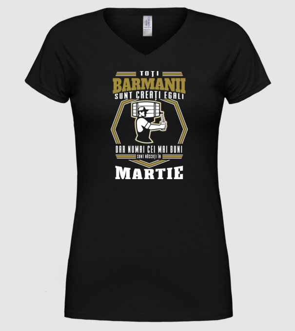 Toți barmanii creați egali martie model negru pe tricou